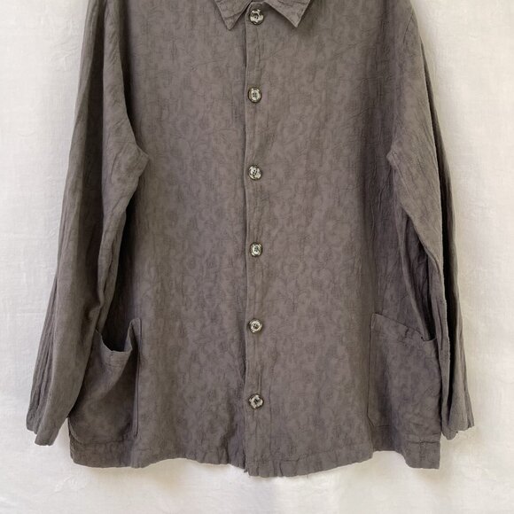 CP Shades Blouse Tunic Womens Large Brown Floral Embroidery Lagenlook Relax - Picture 3 of 10